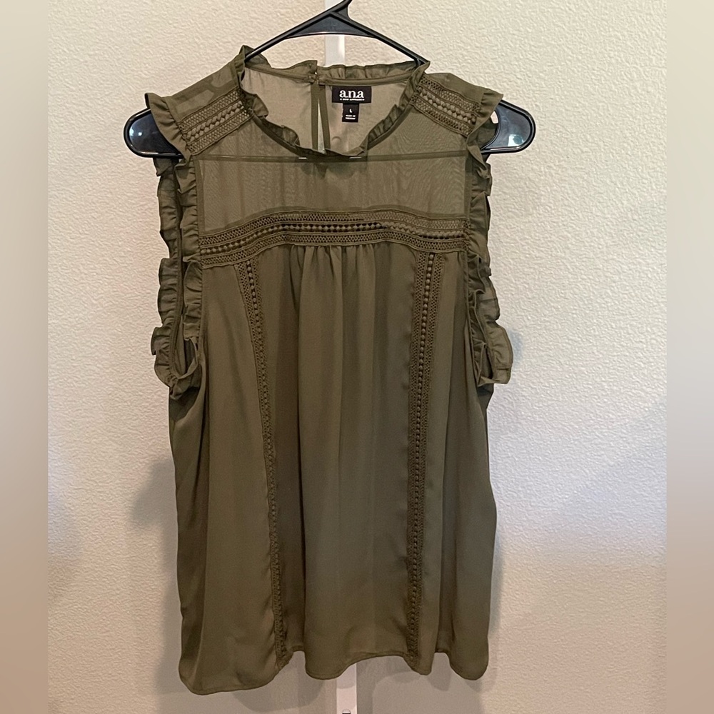 Olive sheer blouse with cute accents